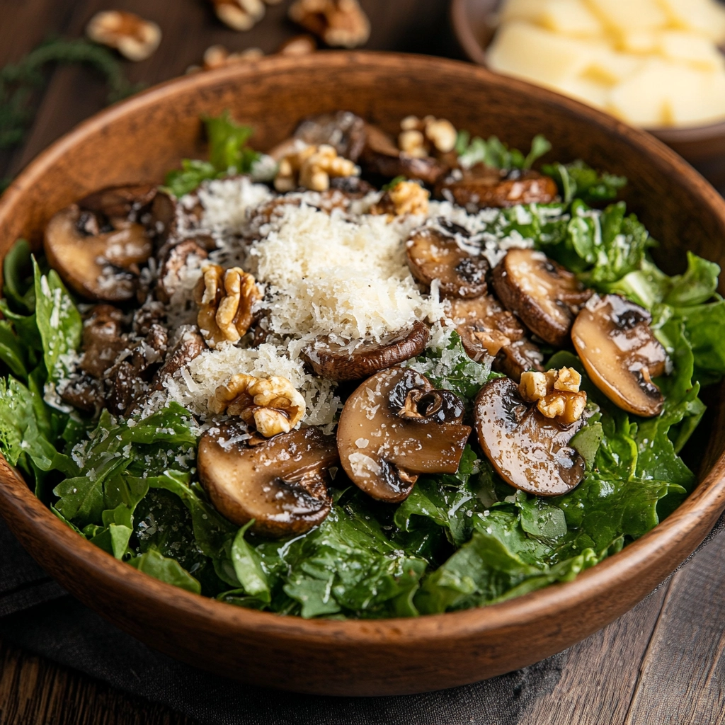 סלט פטריות מוקפצות עם עלי בייבי ופרמזן